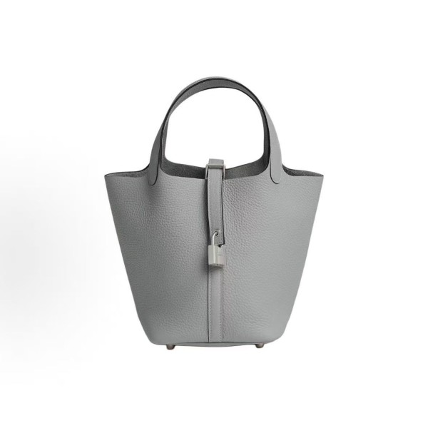 HERMES Picotin Lock 18 Silver Buckle Basket Bucket Bag Handbag 18 Women P0 Gris Pantin Puppet Grey